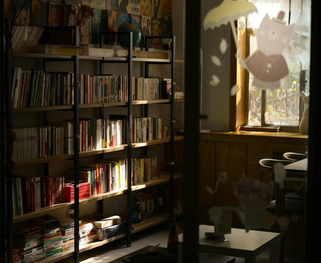 photo of wooden bookshelves
